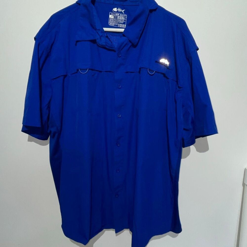 Silver Bait Men's Blue Button Front Vented Short Sleeve Fishing Shirt Size 3X